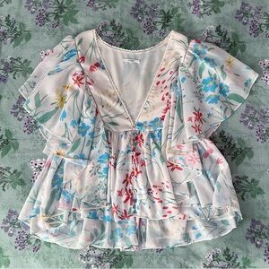 Tularosa Jojo Floral Ruffle Trim Blouse